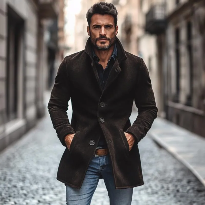 Men's Casual Wool Blend Lapel Single-breasted Slim Coat 93333992M sold by Manly product image thumbnail 3