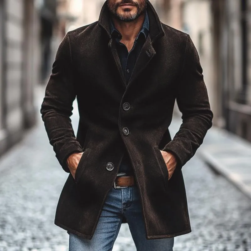 Men's Casual Wool Blend Lapel Single-breasted Slim Coat 93333992M sold by Manly product image thumbnail 2