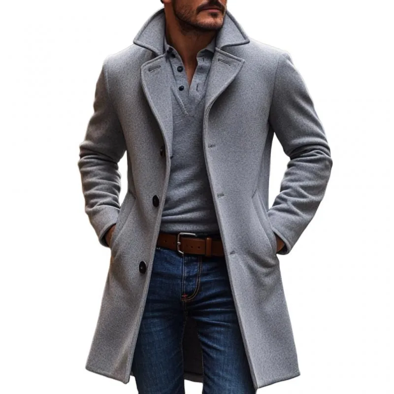 Men's Casual Wool Blended Lapel Single-breasted Loose Long Coat 48491922M sold by Manly