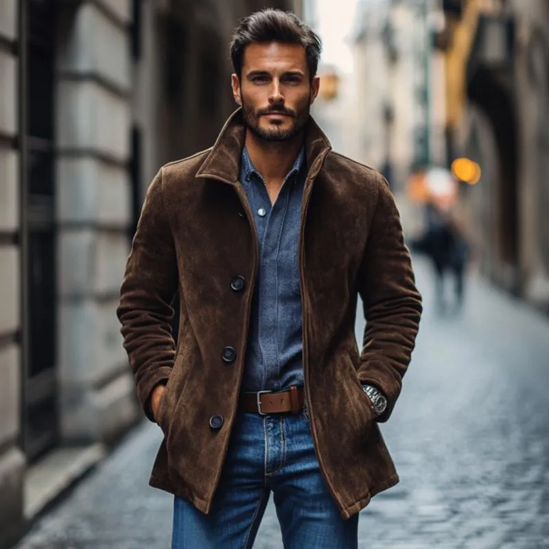 Men's Vintage Suede Lapel Single Breasted Loose Coat 13365755M sold by Manly product image thumbnail 3
