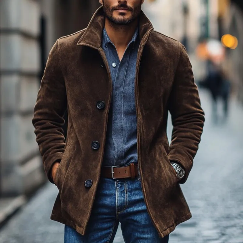 Men's Vintage Suede Lapel Single Breasted Loose Coat 13365755M sold by Manly product image thumbnail 2