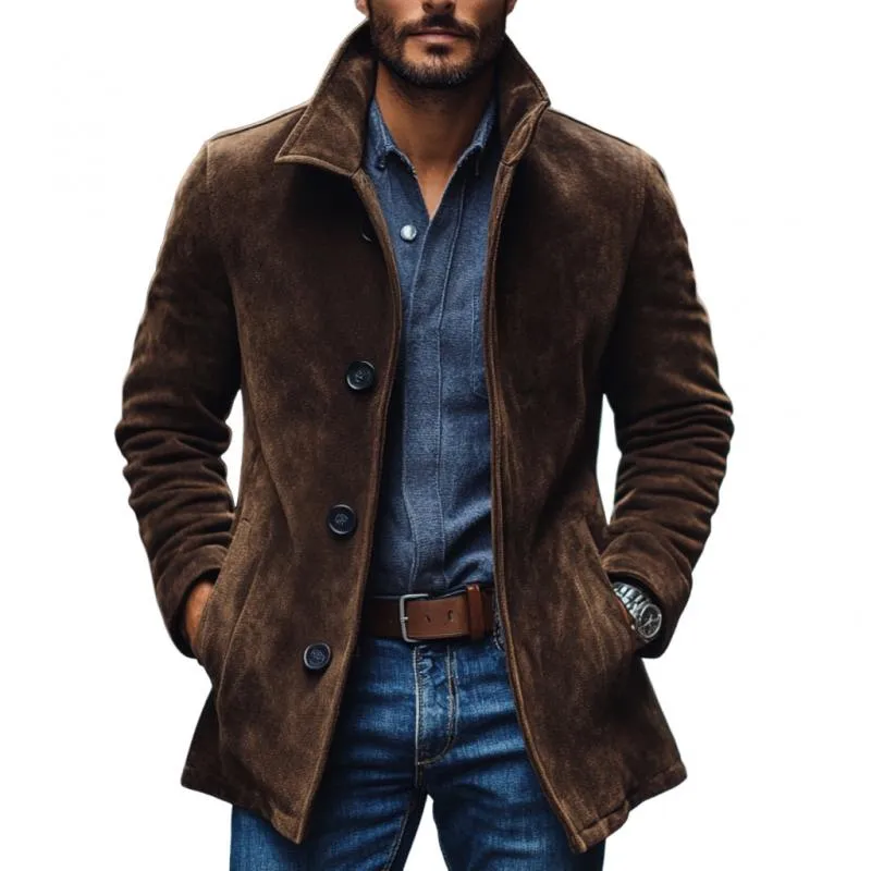 Men's Vintage Suede Lapel Single Breasted Loose Coat 13365755M sold by Manly