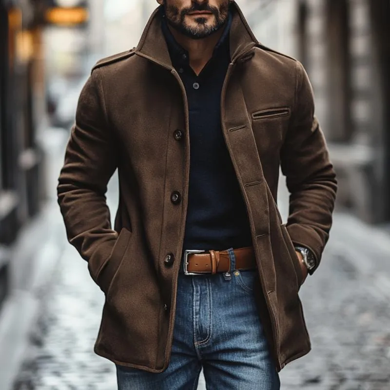 Men's Casual Suede Lapel Single Breasted Slim Fit Coat 72911041M sold by Manly product image thumbnail 2
