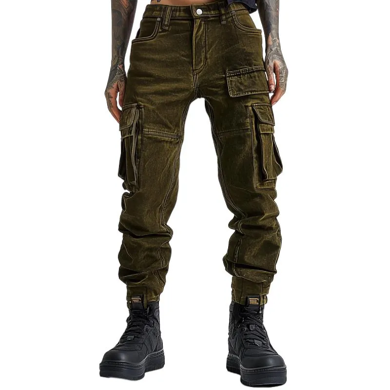 Men's Fashion Distressed Washed Multi-pocket Cargo Pants 42187614Z sold by Manly