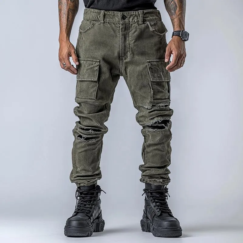 Men's Fashion Distressed Holes Patch Multi-pocket Cargo Pants 67017390Z sold by Manly product image thumbnail 2