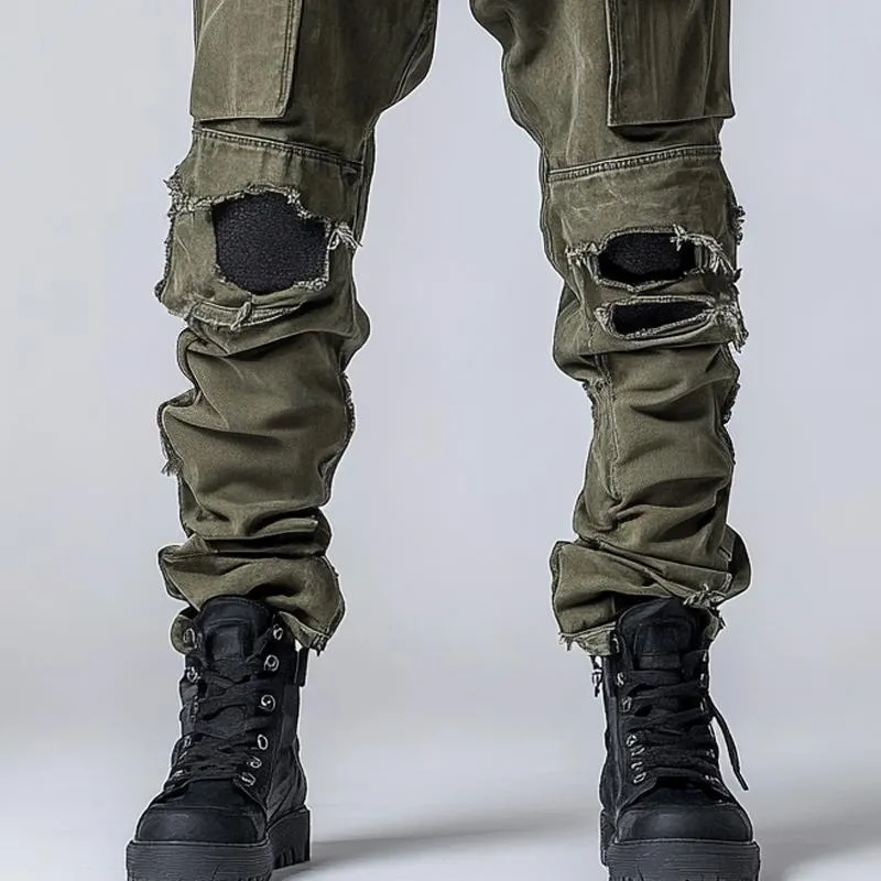 Men's Fashion Distressed Holes Patch Multi-pocket Cargo Pants 48413906Z sold by Manly product image thumbnail 3