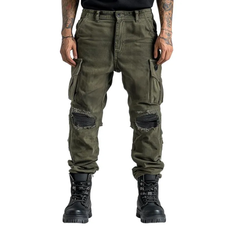 Men's Fashion Distressed Holes Patch Multi-pocket Cargo Pants 70755465Z sold by Manly