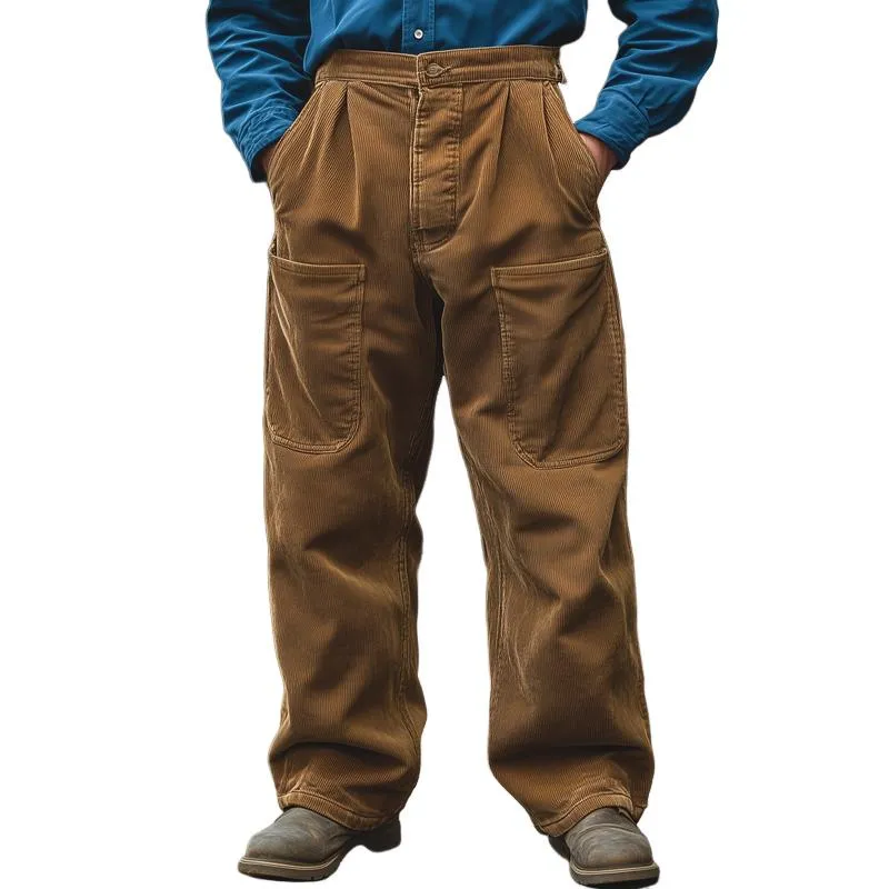Men's Solid Corduroy Multi-Pocket Cargo Pants 07858095Z sold by Manly
