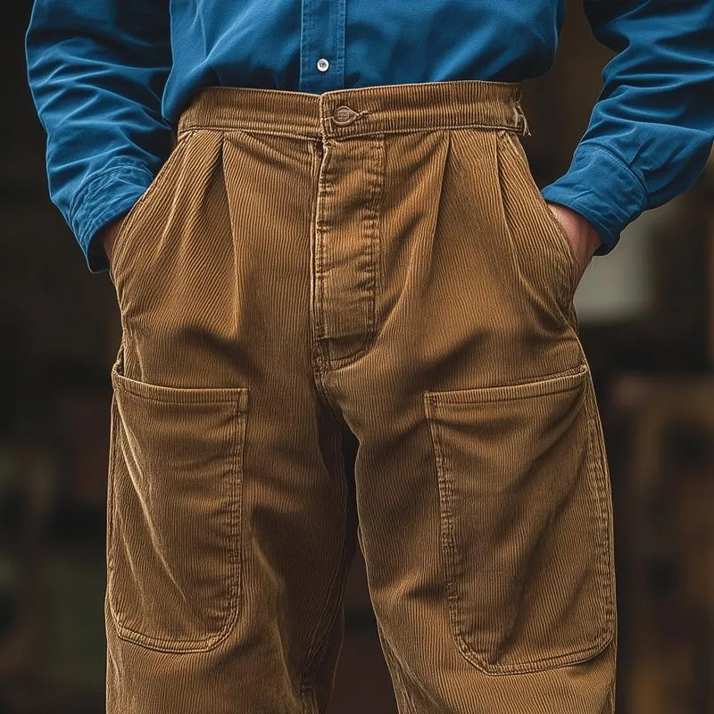 Men's Solid Corduroy Multi-Pocket Cargo Pants 07858095Z sold by Manly product image thumbnail 3