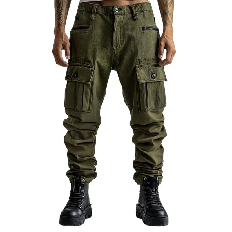 Men's Fashion Distressed Washed Multi-pocket Cargo Pants 36955382Z sold by Manly