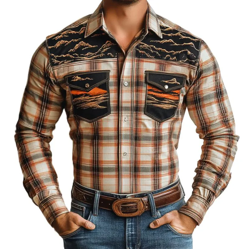 Men's Western Style Graphic Lapel Long Sleeve Shirt 74826402Z sold by Manly