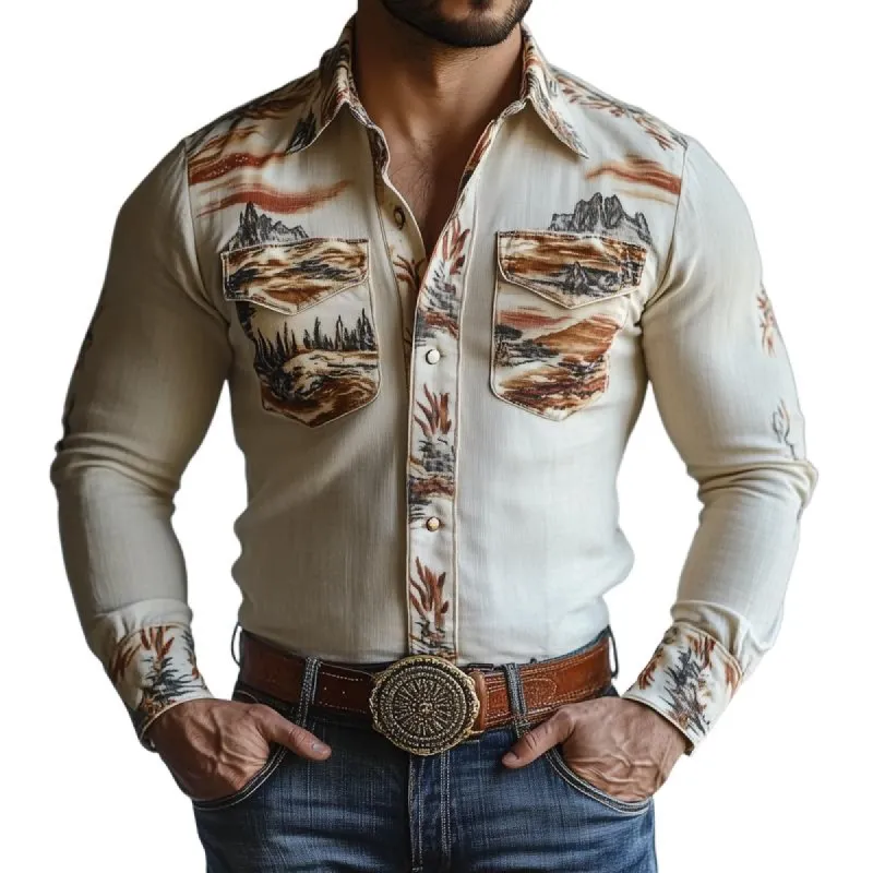 Men's Western Style Graphic Lapel Long Sleeve Shirt 36875283Z sold by Manly