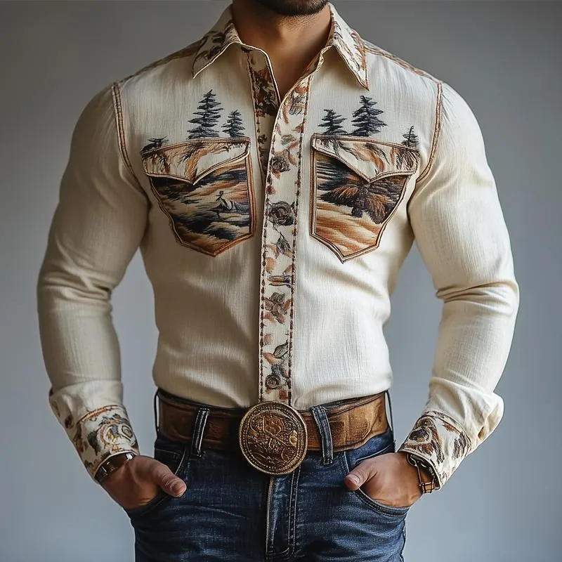 Men's Western Style Graphic Lapel Long Sleeve Shirt 83489314Z sold by Manly product image thumbnail 2