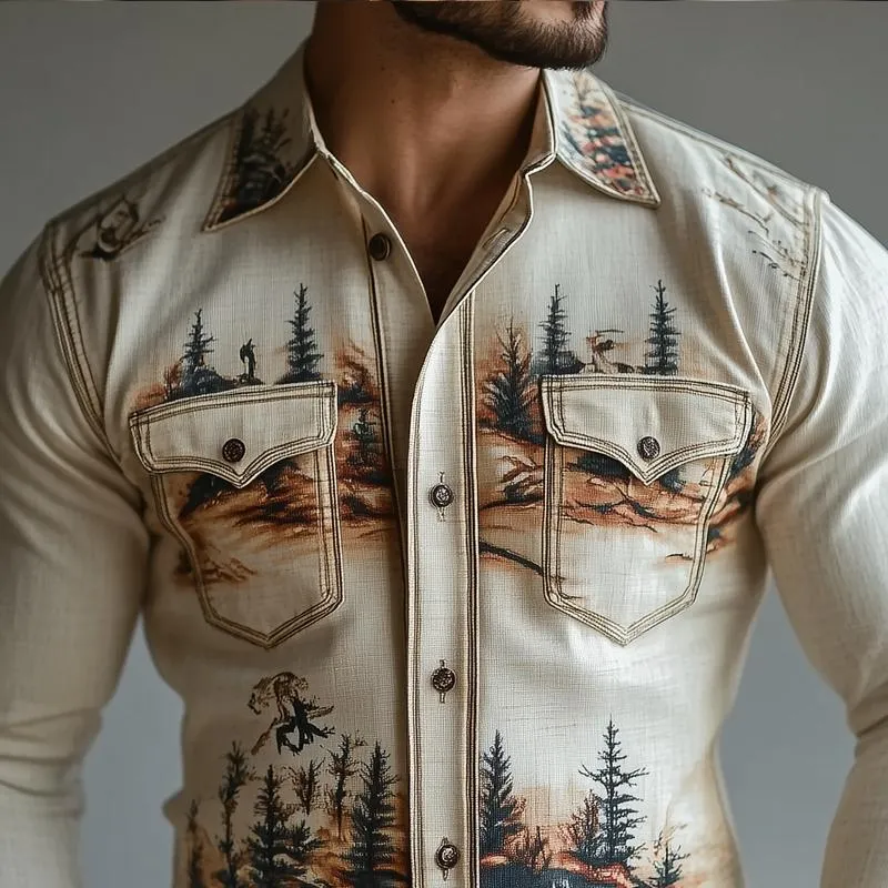 Men's Western Style Graphic Lapel Long Sleeve Shirt 12905286Z sold by Manly product image thumbnail 3
