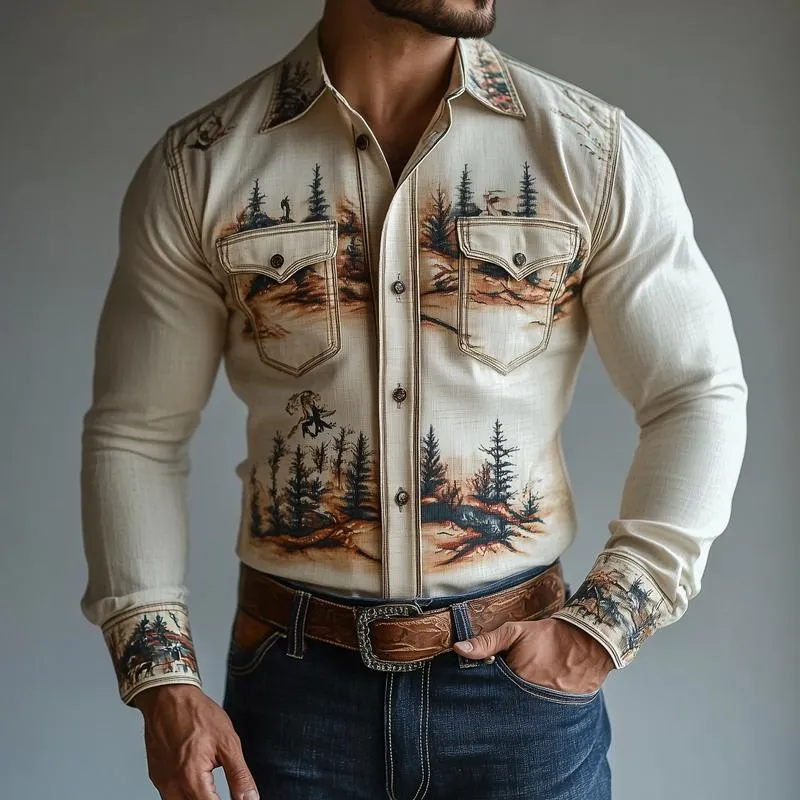 Men's Western Style Graphic Lapel Long Sleeve Shirt 12905286Z sold by Manly product image thumbnail 2