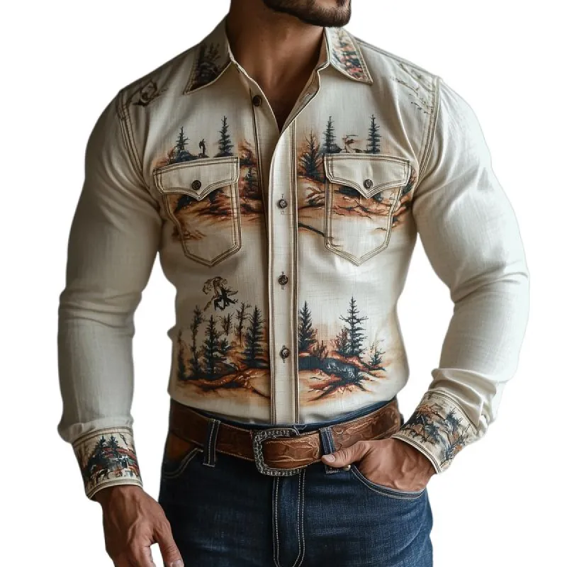 Men's Western Style Graphic Lapel Long Sleeve Shirt 12905286Z sold by Manly