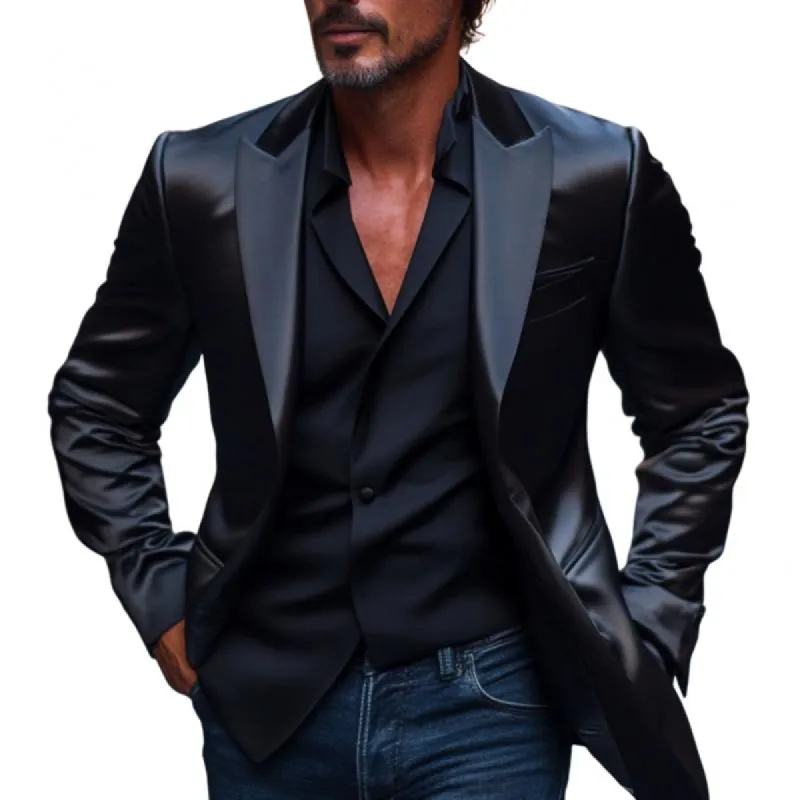 Men's Elegant Satin Peak Lapel Single-breasted Slim-fit Blazer 61255325M sold by Manly