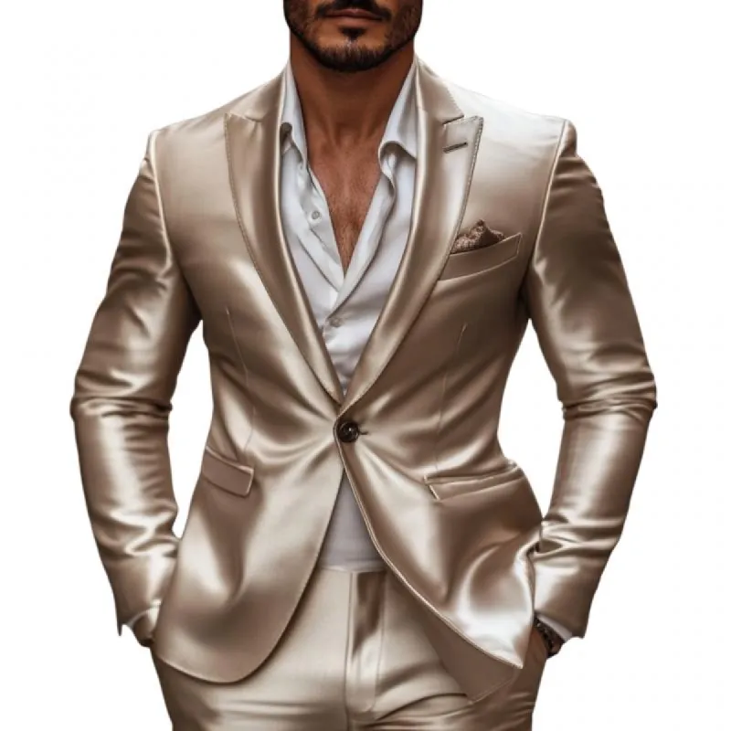 Men's Elegant Satin Peak Lapel Single-breasted Slim-fit Blazer 39601876M sold by Manly