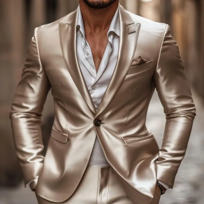 Men's Elegant Satin Peak Lapel Single-breasted Slim-fit Blazer 39601876M sold by Manly product image thumbnail 3