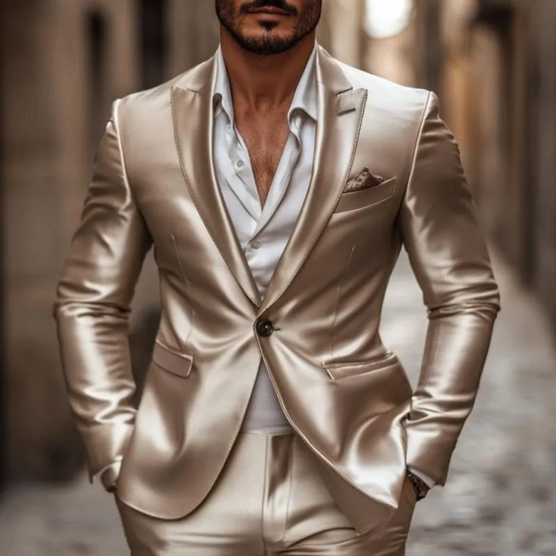 Men's Elegant Satin Peak Lapel Single-breasted Slim-fit Blazer 39601876M sold by Manly product image thumbnail 2