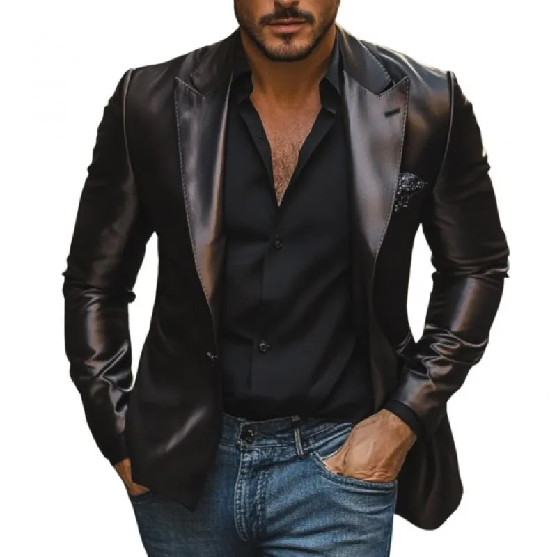 Men's Elegant Satin Peak Lapel Single-breasted Slim-fit Blazer 26839494M sold by Manly