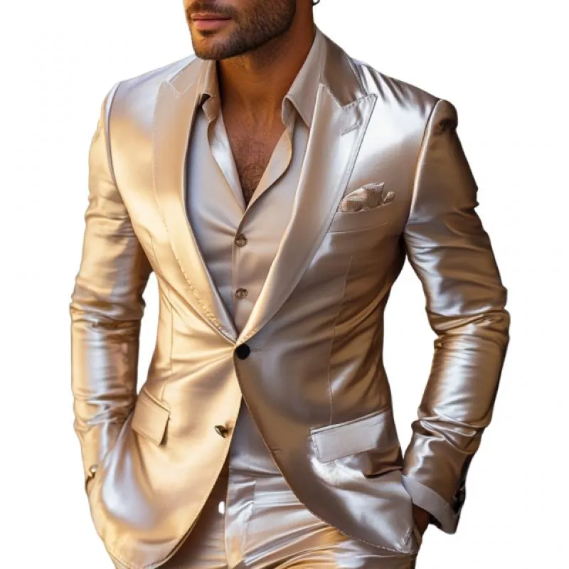 Men's Elegant Satin Peak Lapel Single-breasted Slim-fit Blazer 16427067M sold by Manly