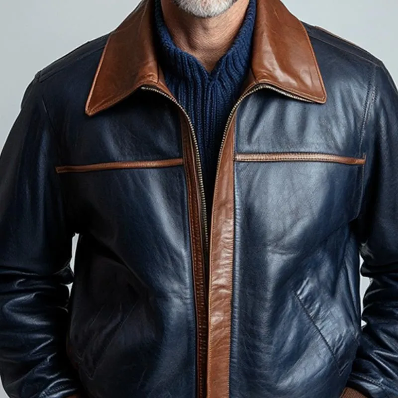 Men's Vintage Paneled Leather Lapel Zip-Up Jacket 15775232U sold by Manly product image thumbnail 4