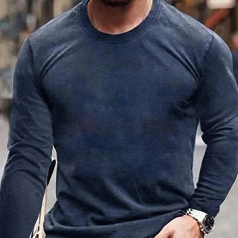 Men's Vintage Distressed Round Neck Long Sleeve T-Shirt 43264395U sold by Manly product image thumbnail 4