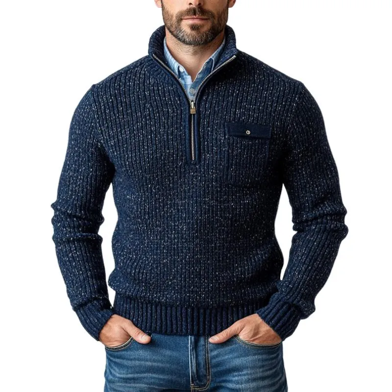 Men's Stand Collar Half Zip Blended Knit Sweater 66231357U sold by Manly