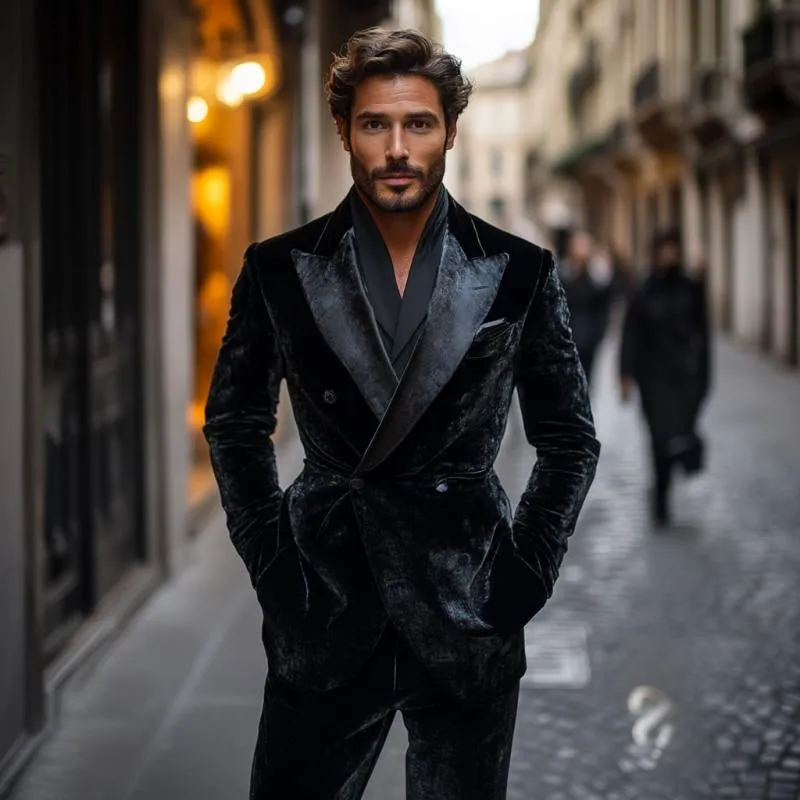 Men's Vintage Velvet Peak Lapel Double Breasted Slim Fit Blazer 17079020M sold by Manly product image thumbnail 3