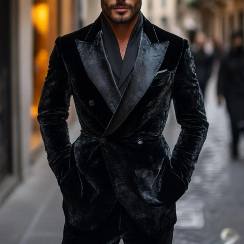 Men's Vintage Velvet Peak Lapel Double Breasted Slim Fit Blazer 17079020M sold by Manly product image thumbnail 2
