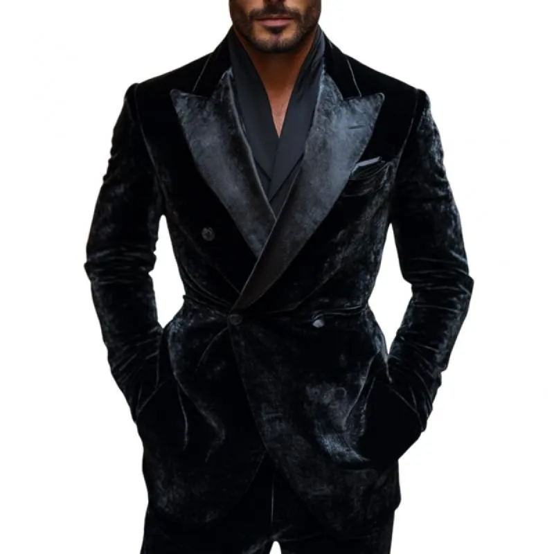 Men's Vintage Velvet Peak Lapel Double Breasted Slim Fit Blazer 17079020M sold by Manly