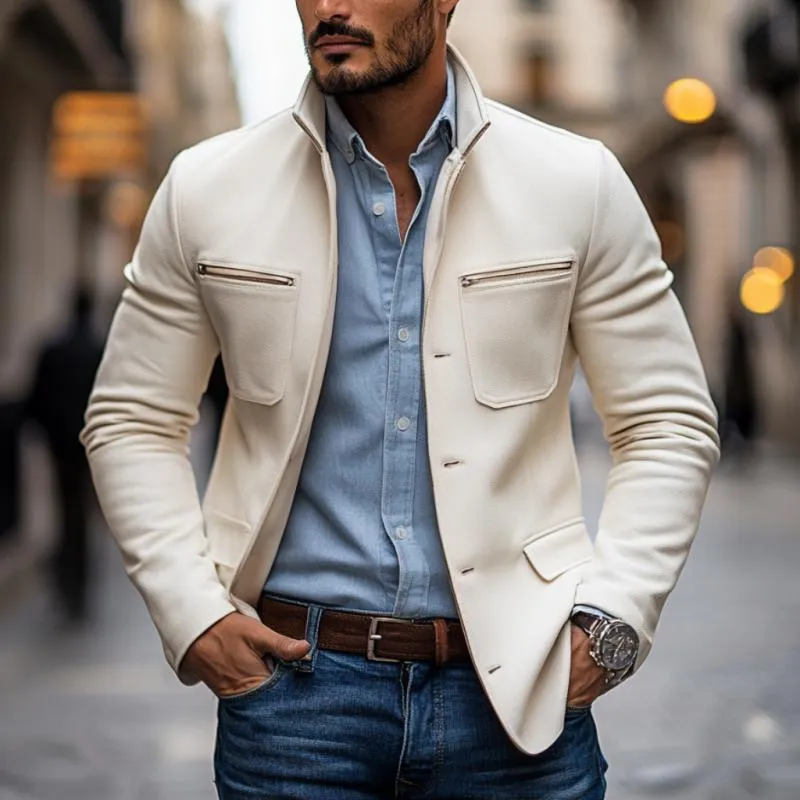 Men's Casual Blended Stand Collar Single-breasted Multi-pocket Slim-fit Blazer 93449259M sold by Manly product image thumbnail 2