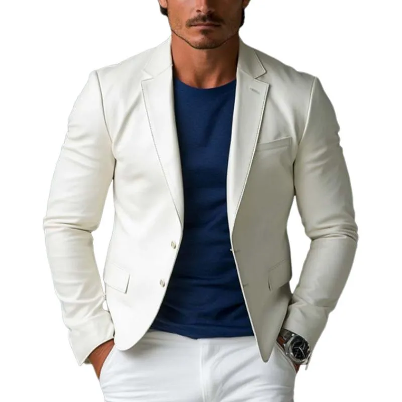 Men's Classic Casual Slim Fit Two Button Leather Blazer 68727554K sold by Manly