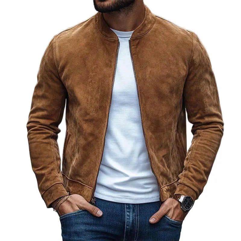 Men's Classic Casual Slim Fit Stand Collar Suede Jacket 53940550K sold by Manly