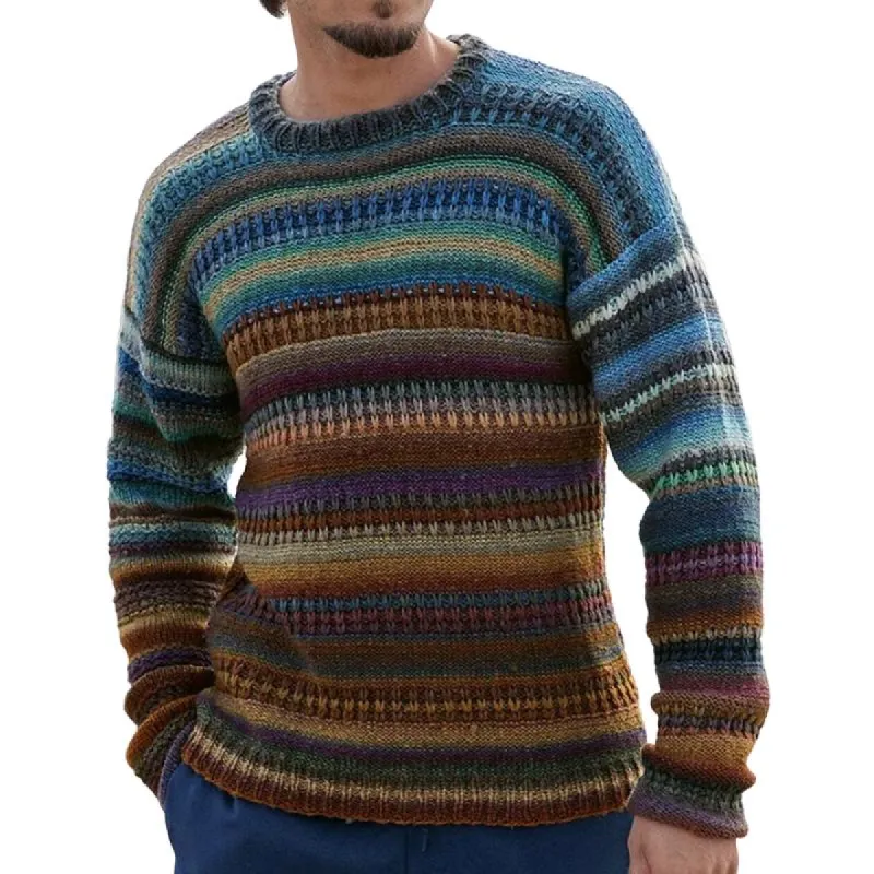 Men's Casual Colorful Striped Crew Neck Sweater 65365644F sold by Manly