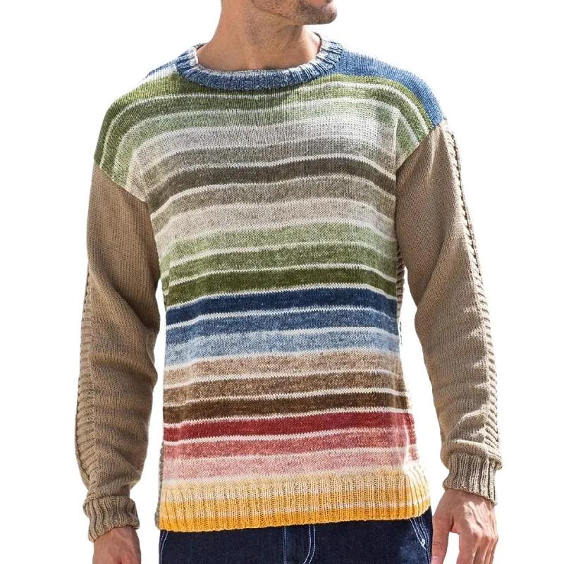 Men's Stylish Colorful Striped Crew Neck Sweater 31791179F sold by Manly