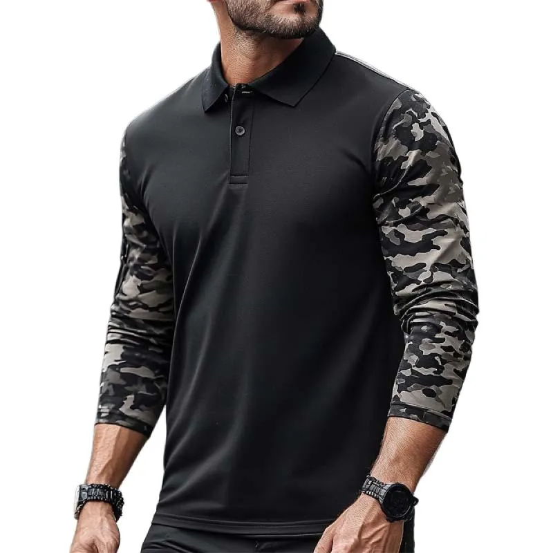 Men's Classic Casual Camouflage Stitching Long Sleeve POLO Shirt 98018895K sold by Manly
