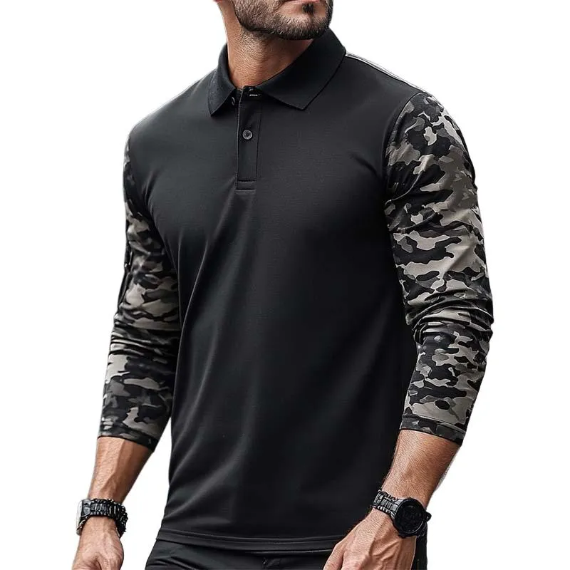 Men's Classic Casual Camouflage Stitching Long Sleeve POLO Shirt 98018895K sold by Manly