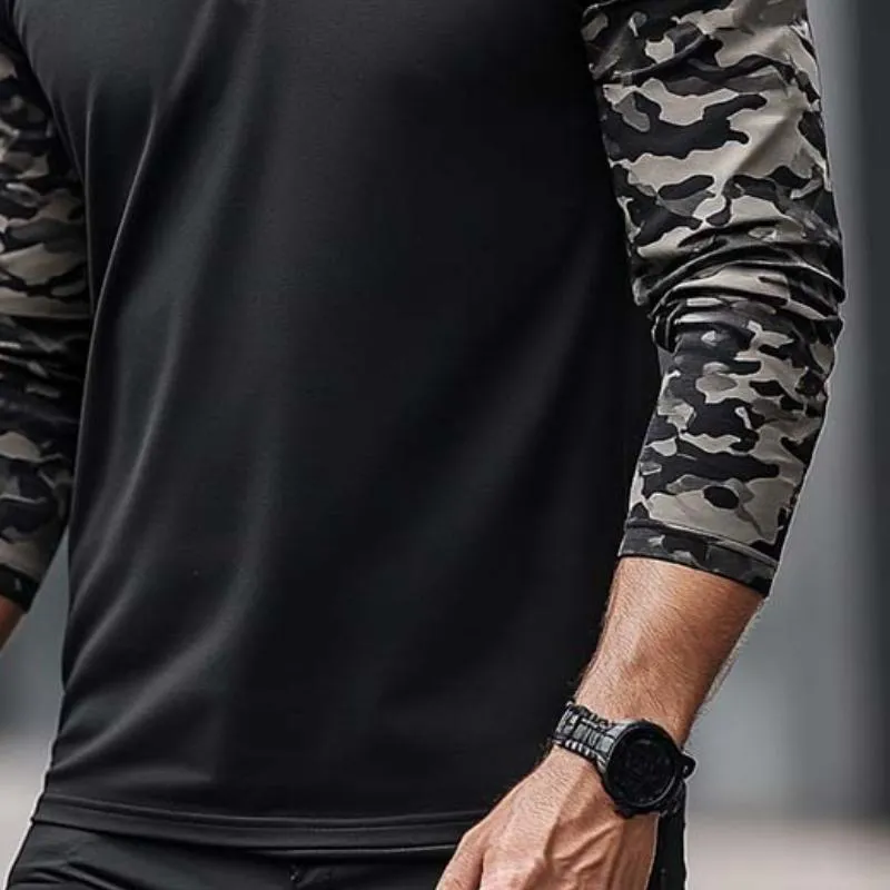 Men's Classic Casual Camouflage Stitching Long Sleeve POLO Shirt 98018895K sold by Manly product image thumbnail 4