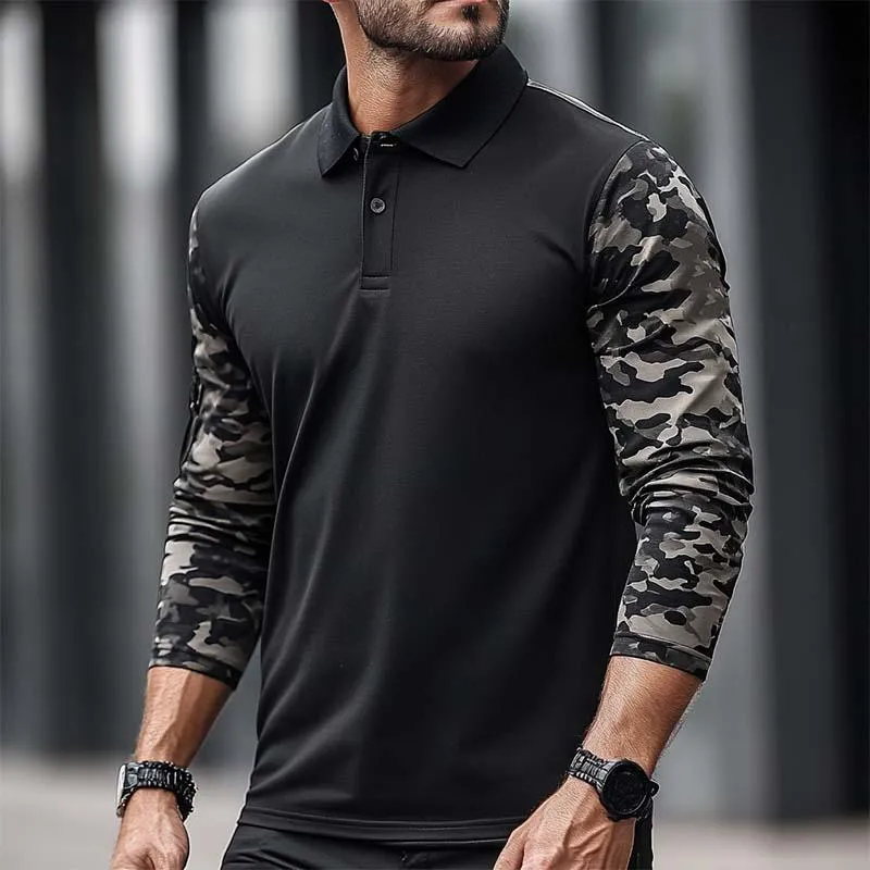 Men's Classic Casual Camouflage Stitching Long Sleeve POLO Shirt 98018895K sold by Manly product image thumbnail 2