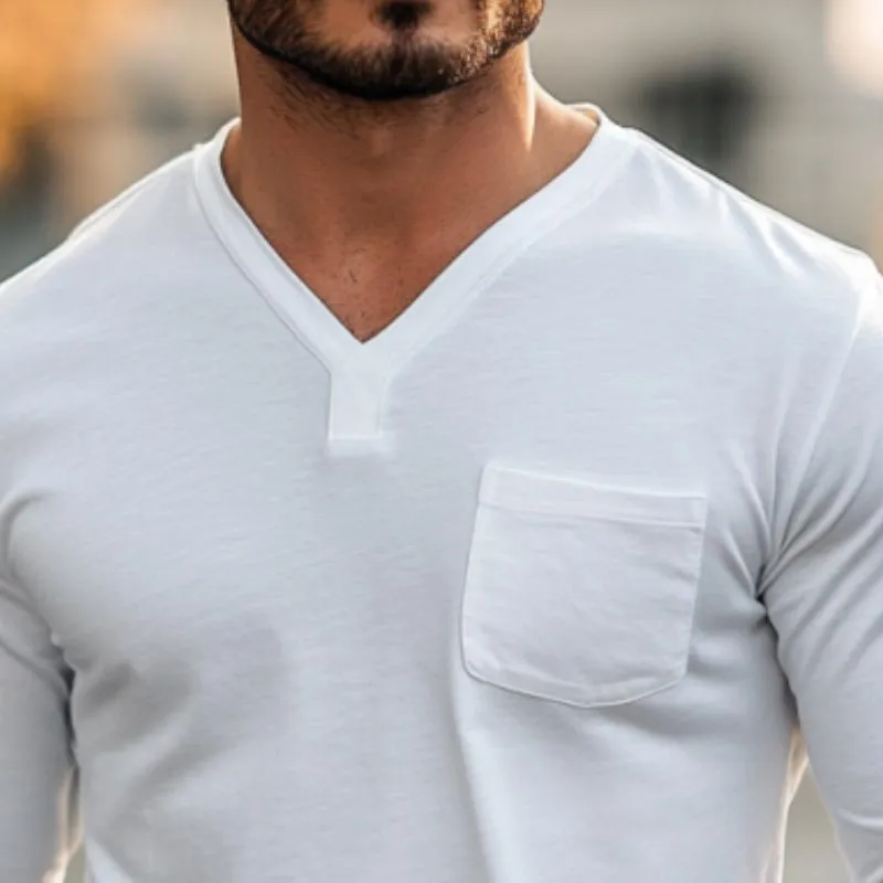 Men's Classic Casual Solid Color V-Neck Long Sleeve T-Shirt 18653511K sold by Manly product image thumbnail 3