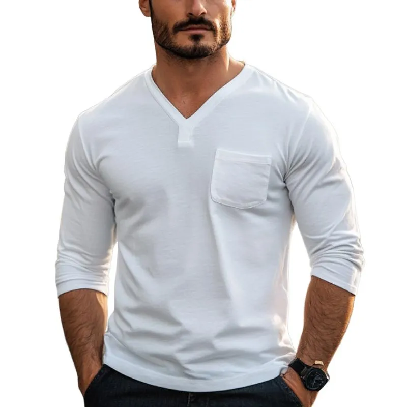 Men's Classic Casual Solid Color V-Neck Long Sleeve T-Shirt 18653511K sold by Manly