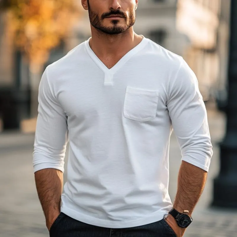 Men's Classic Casual Solid Color V-Neck Long Sleeve T-Shirt 18653511K sold by Manly product image thumbnail 2