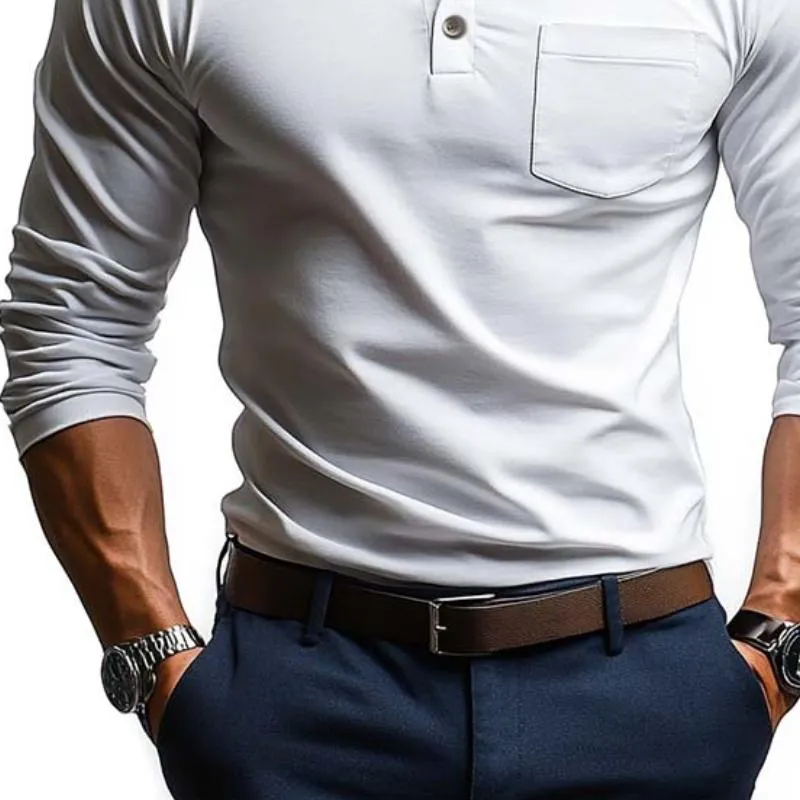 Men's Classic Casual Solid Color Long Sleeve Polo Shirt 11419190K sold by Manly product image thumbnail 3