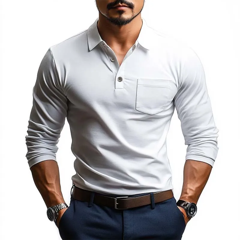 Men's Classic Casual Solid Color Long Sleeve Polo Shirt 11419190K sold by Manly