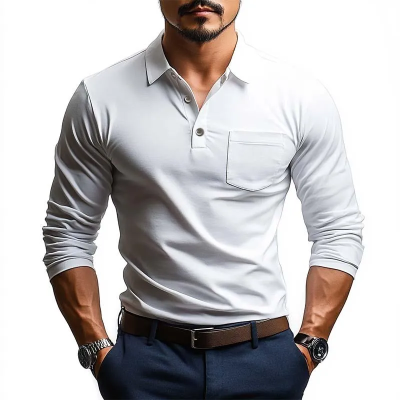 Men's Classic Casual Solid Color Long Sleeve Polo Shirt 11419190K sold by Manly