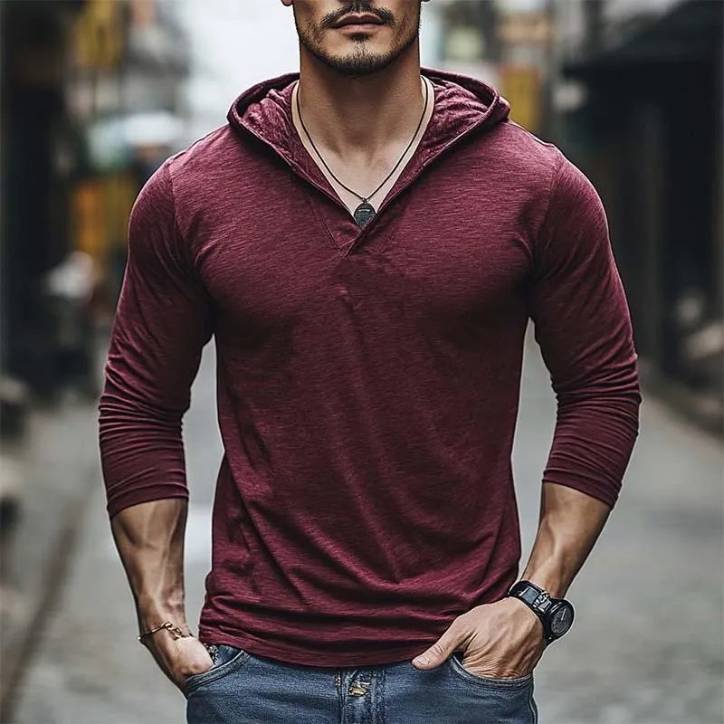 Men's Classic Casual Hooded Cotton Slim Fit Long Sleeve T-Shirt 78008651K sold by Manly product image thumbnail 2