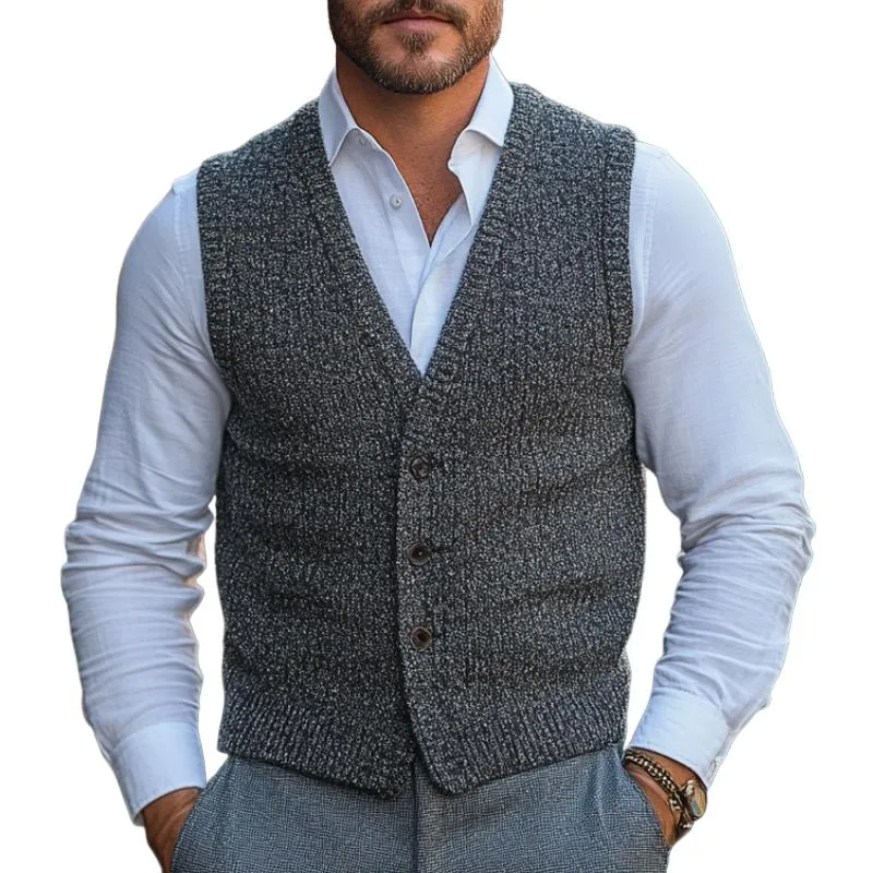Men's Classic V-Neck Single Breasted Knitted Vest 60129299F sold by Manly