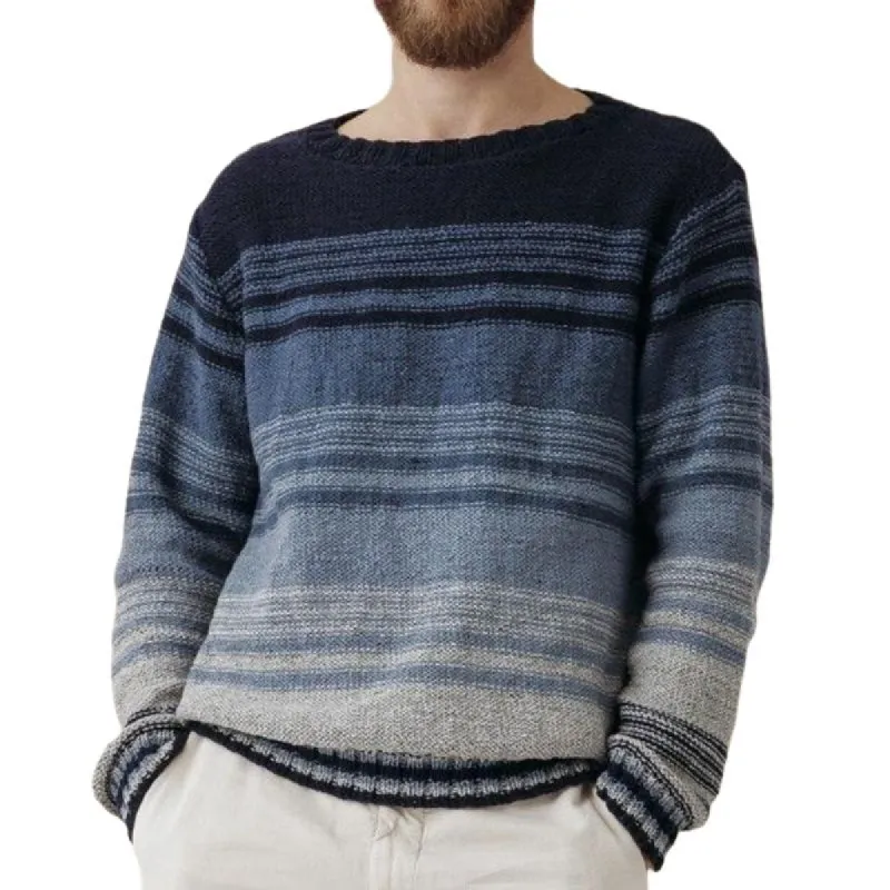 Men's Casual Loose Round Neck Pullover Striped Knitted Sweater 62404244F sold by Manly